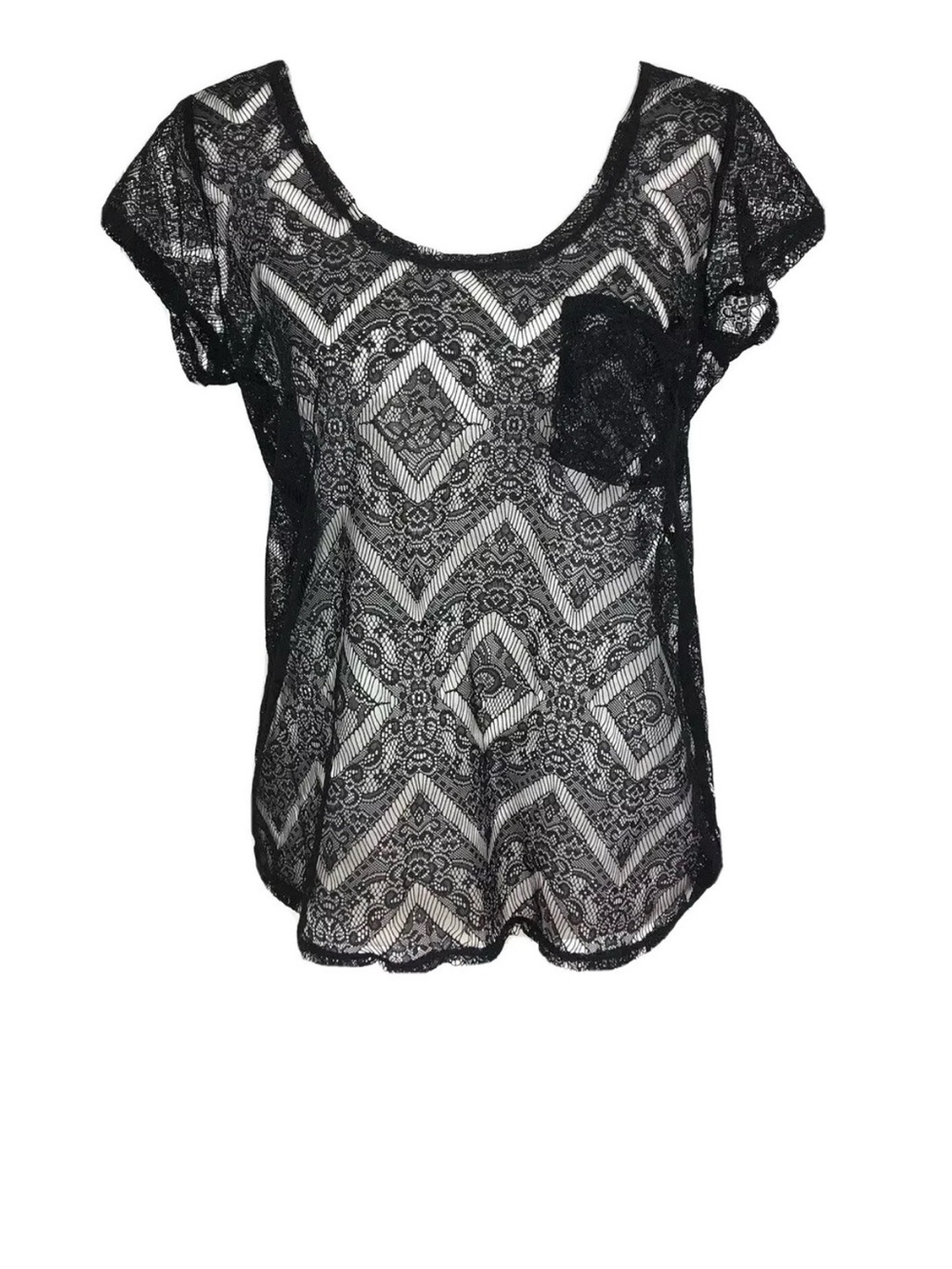 Kimchi Blue Black Sheer Lace Scoop Neck Blouse